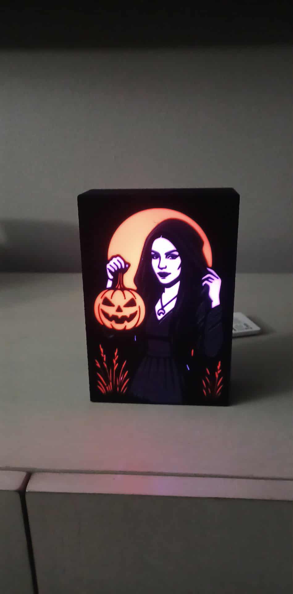 Pumpkin Witch LED light box – custom 3D printed – Lit Layer Creations
